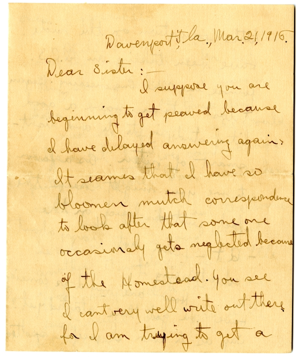 Letter from Algy Knox Bevins to Merie Rieck - March 21, 1915