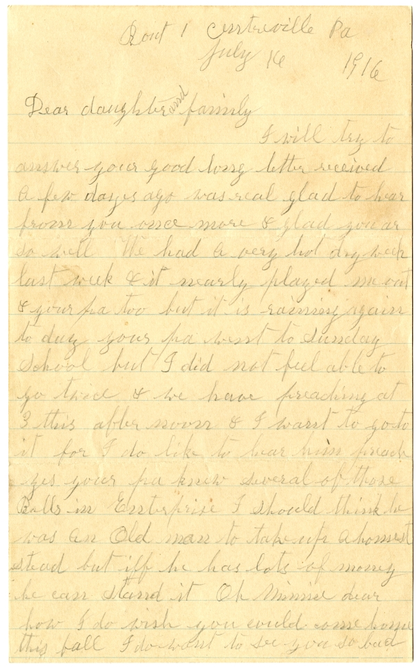 Letter from Olive Fish to Minnie Bevins - July 16 1916