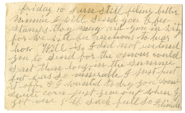 Letter from Olive Fish to Minnie Bevins - ca. 1916