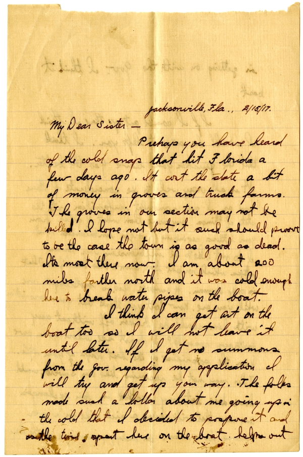 Letter from Algy Knox Bevins to Merie Rieck - February 15, 1917