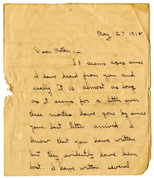 Letter from Algy Knox Bevins to Minnie Bevins - May 27, 1918