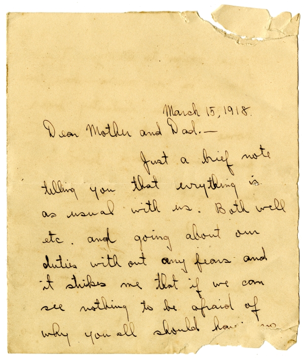 Letter from Arthur and Algy Bevins to William and Minnie Bevins - March 15, 1918