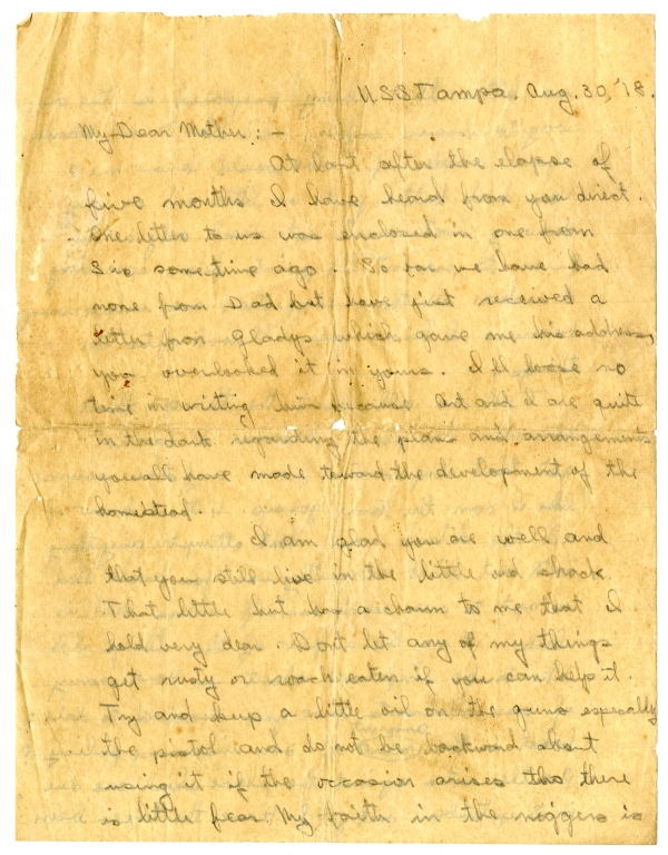 Letter from Algy Knox Bevins to Minnie Bevins - August 30, 1918