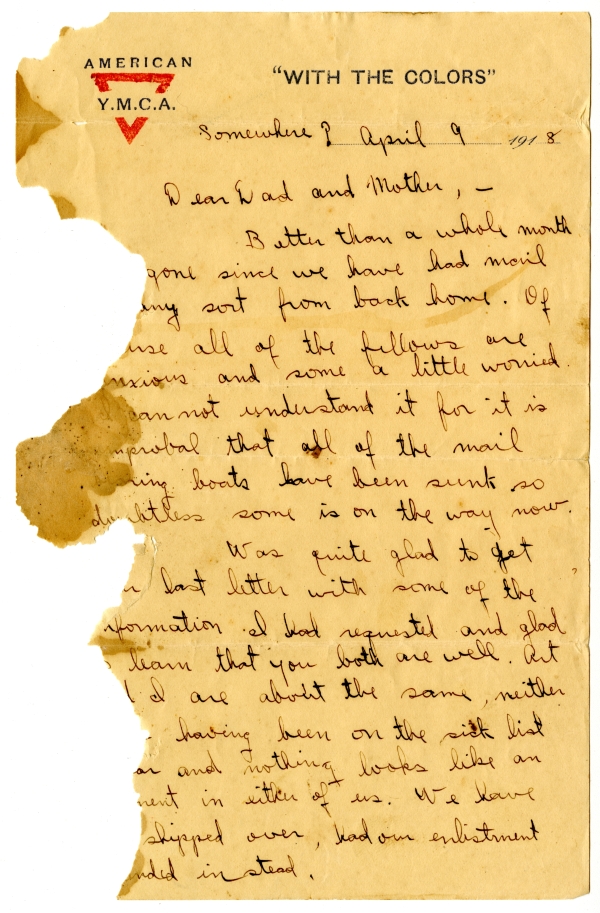 Letter from Algy Knox Bevins to William and Minnie Bevins - April 9, 1918