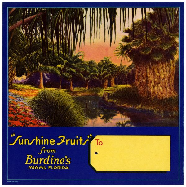 Gift Box Label for "Sunshine Fruits" from Burdine's