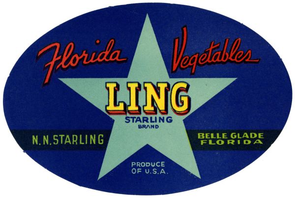 Ling Starling Brand Florida Vegetables Label