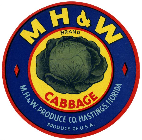 M H and W Brand Cabbage Label