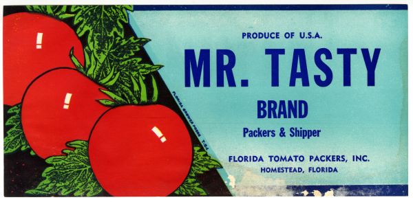 Mr. Tasty Brand Tomato Label