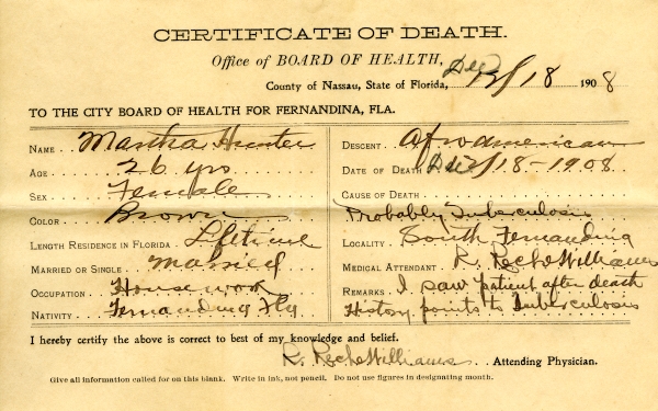 Hunter, Martha death certificates