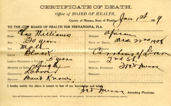 Williams, Charles death certificates