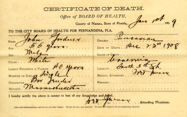 Gardner, John death certificates