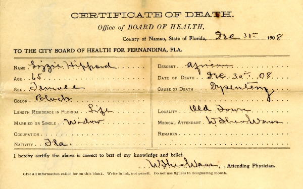 Hippard, Lizzie death certificates