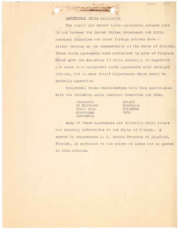 Reciprocal Trade Agreements - Florida Merchant Marine Survey, 1938