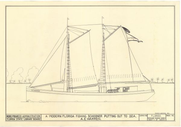 Drawing of the Fishing Schooner A.F. Warren, ca. 1938