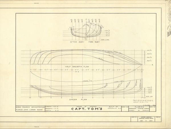 Technical Drawings of the Vessel Capt. Tom's, ca. 1938