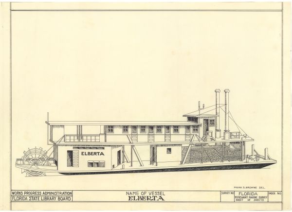 Drawing of the Steamboat Elberta, ca. 1938