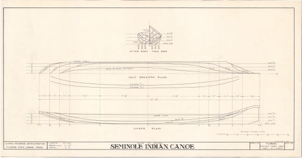 Technical Drawings of a Seminole Indian Canoe, ca. 1938