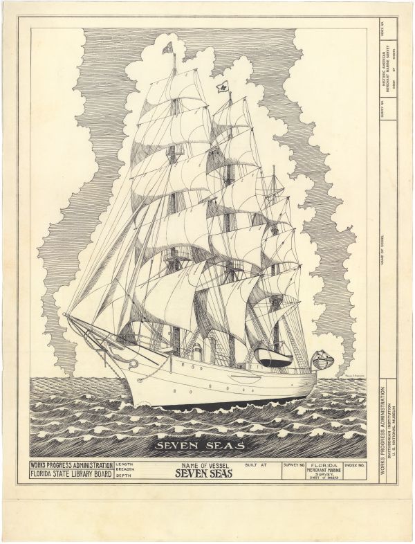 Drawing of the Vessel Seven Seas, ca. 1938