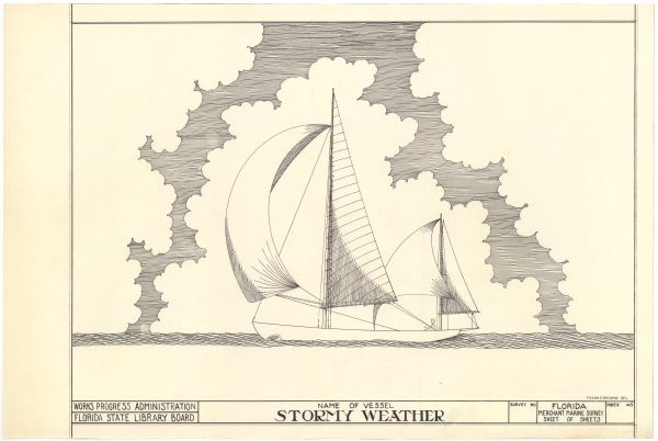 Drawing of the Vessel Stormy Weather, ca. 1938