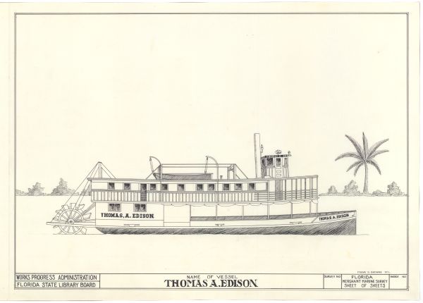 Drawing of the Steamboat Thomas A. Edison, ca. 1938