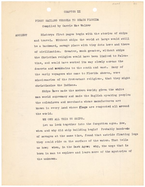 First Sailing Ships to Reach Florida by Carrie Mae Walker, ca. 1938