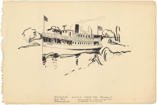 Sketch of the Steamboat S.S. Dixie by Philip Ayer Sawyer, 1938