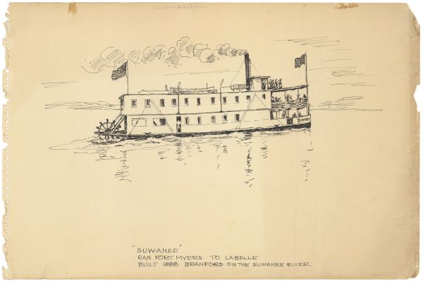 Sketch of the Steamboat Suwanee by Philip Ayer Sawyer, 1938