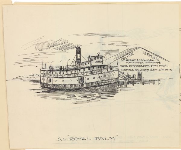 Sketch of the Steamboat S.S. Royal Palm by Philip Ayer Sawyer, 1938