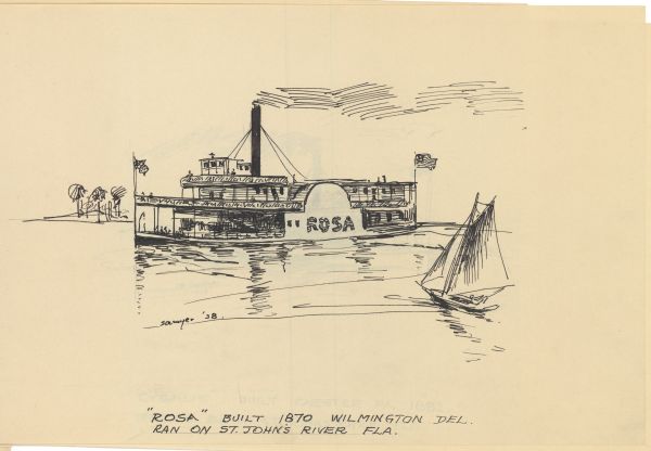 Sketch of the Steamboat Rosa by Philip Ayer Sawyer, 1938