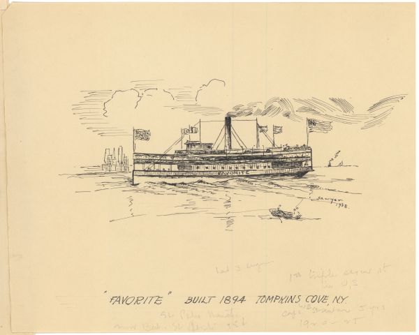 Sketch of the Steamboat Favorite by Philip Ayer Sawyer, 1938