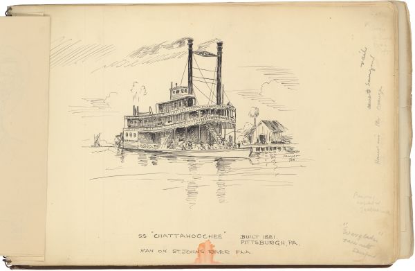 Sketch of the Steamboat S.S. Chattahoochee by Philip Ayer Sawyer, 1938