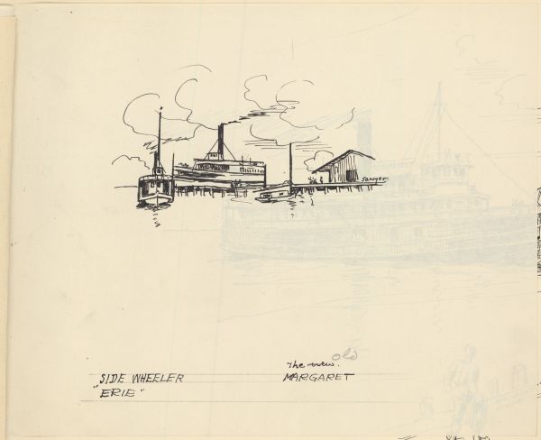 Sketch of the Side-Wheeler Erie by Philip Ayer Sawyer, 1938