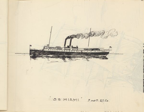 Sketch of the Steamboat S.S. Miami by Philip Ayer Sawyer, 1938