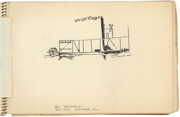 Sketch of the Steamboat Osceola by Philip Ayer Sawyer, 1938