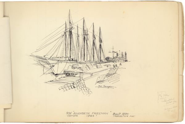 Sketch of the Schooner Elizabeth Freeman by Philip Ayer Sawyer, 1938