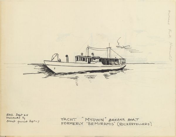 Sketch of the Yacht Myown by Philip Ayer Sawyer, 1938