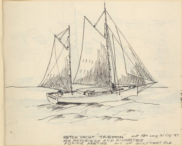 Sketch of the Ketch Yacht Tarpon by Philip Ayer Sawyer, 1938