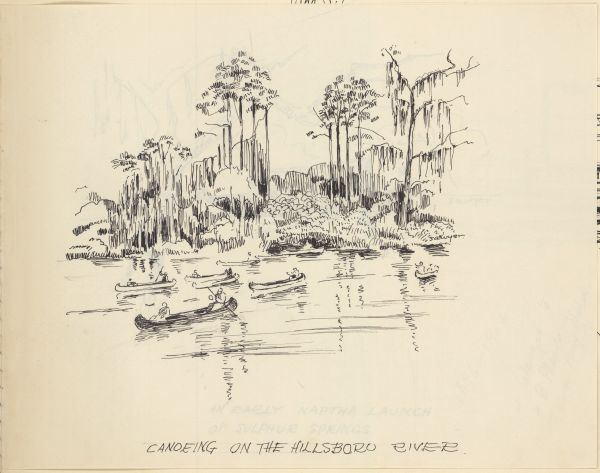 Canoeing on the Hillsboro River, Sketched by Philip Ayer Sawyer in 1938