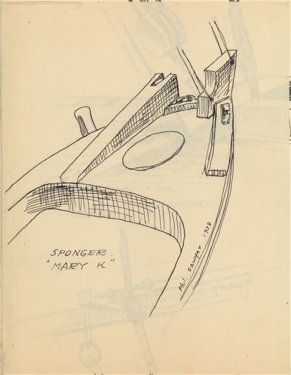 Sketch Showing Structure of the Sponger Mary K by Philip Ayer Sawyer, 1938