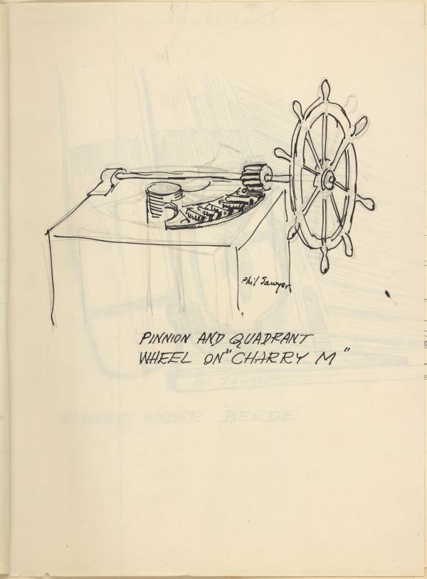 Sketch of the Pinnion and Quadrant Wheel on the Schooner Charry M. by Philip Ayer Sawyer, 1938