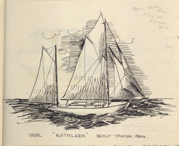 Sketch of the Yawl Kathleen by Philip Ayer Sawyer, 1938