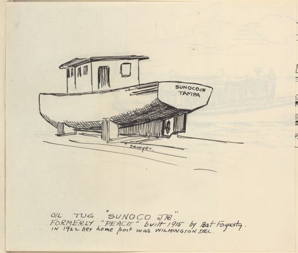 Sketch of the Oil Tug Sunoco Jr. by Philip Ayer Sawyer, 1938