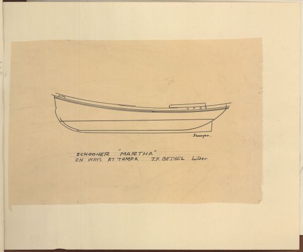 Sketch of the Schooner Martha by Philip Ayer Sawyer, 1938