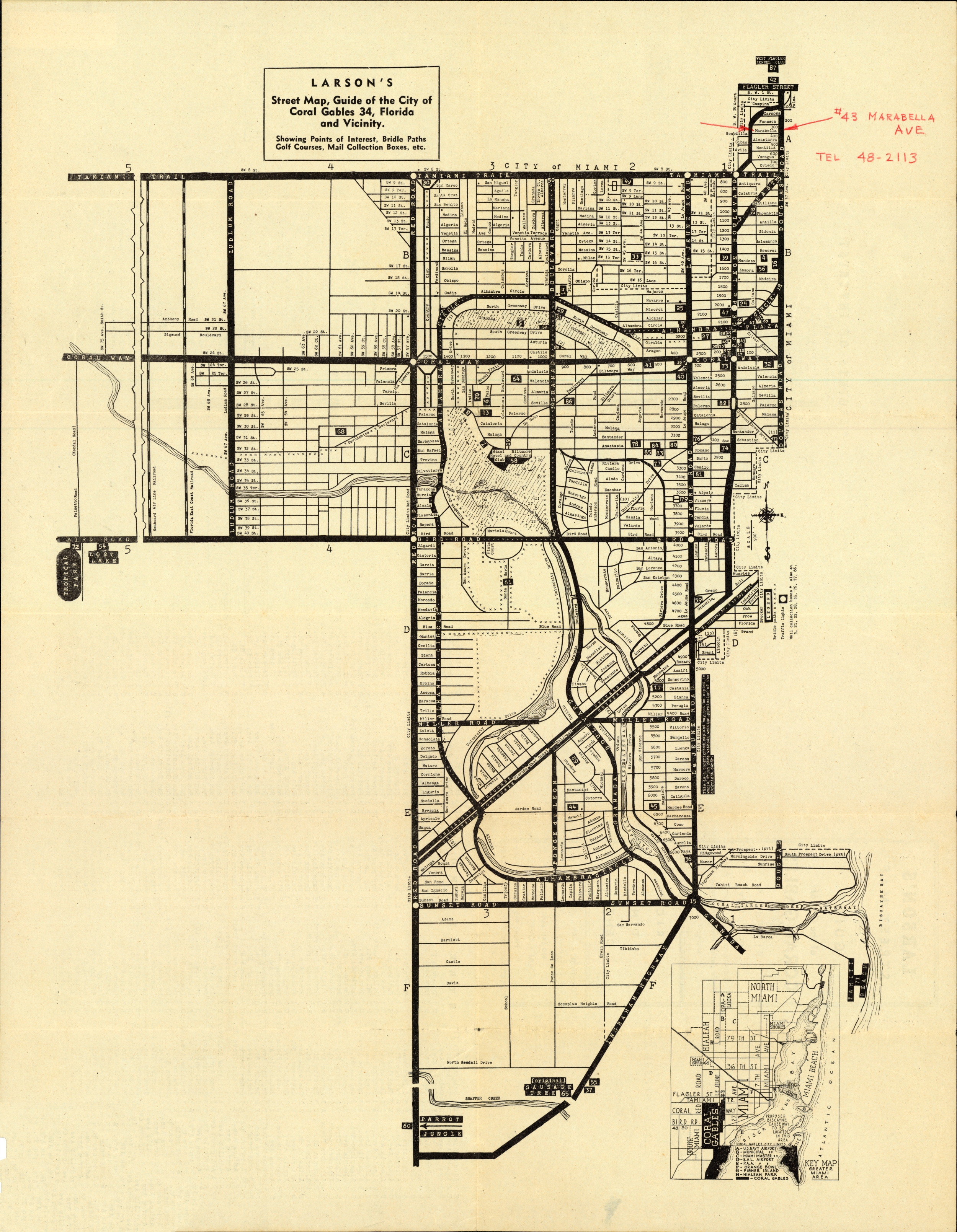 Map of Coral Gables, including additions to the original planned community site (1934). Click or tap the map to view a larger, zoomable version of it.