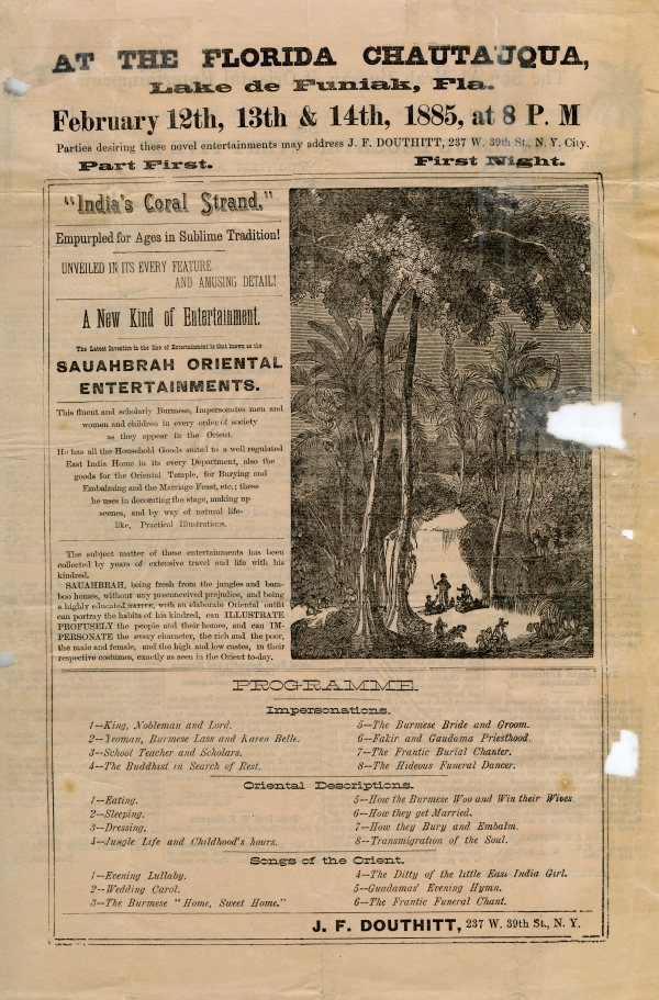 A handbill describing the program for a chautauqua event at DeFuniak Springs (1885).