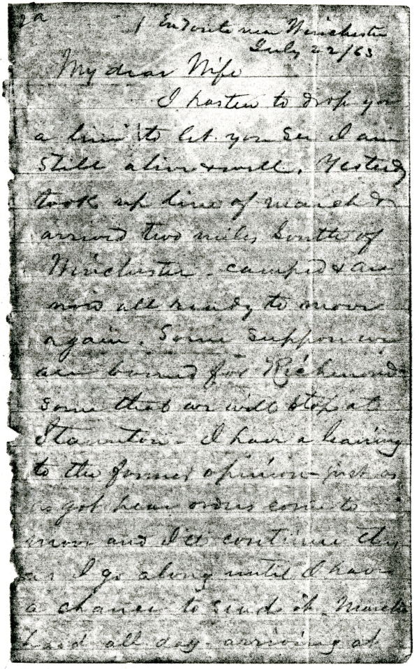 Letter from Council A. Bryan to his wife, Cornelia Screven Bryan, on the Florida Brigade's Retreat from Gettysburg, 1863