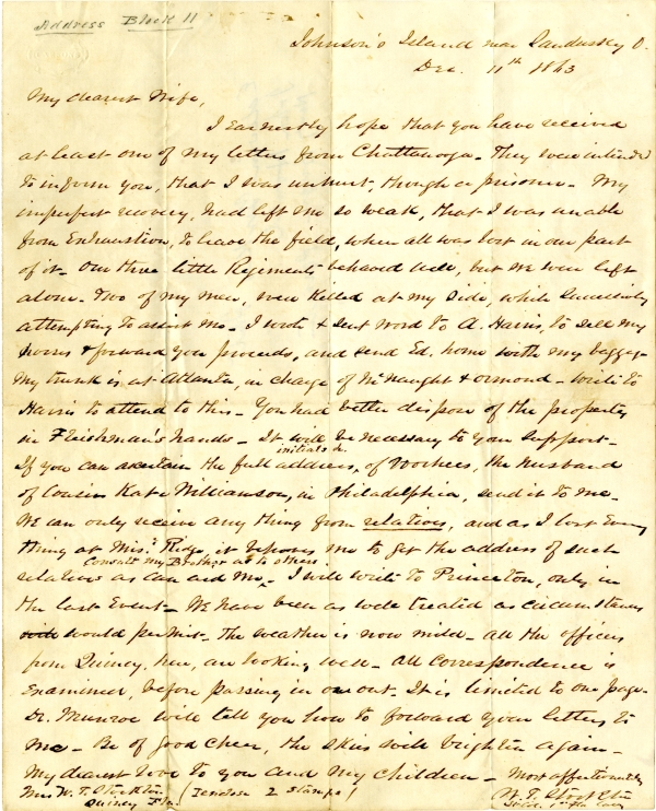 Letter from W.T. Stockton to his wife, December 11, 1863