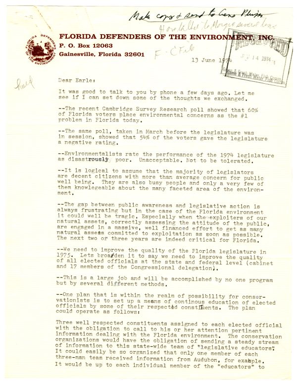 Letter from Marjorie Harris Carr to Ozro Earle Frye Jr., 1974