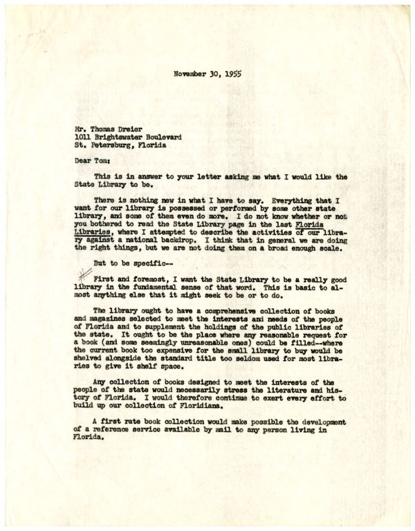 Letter from Dorothy Dodd to Thomas Dreier, November 30, 1955