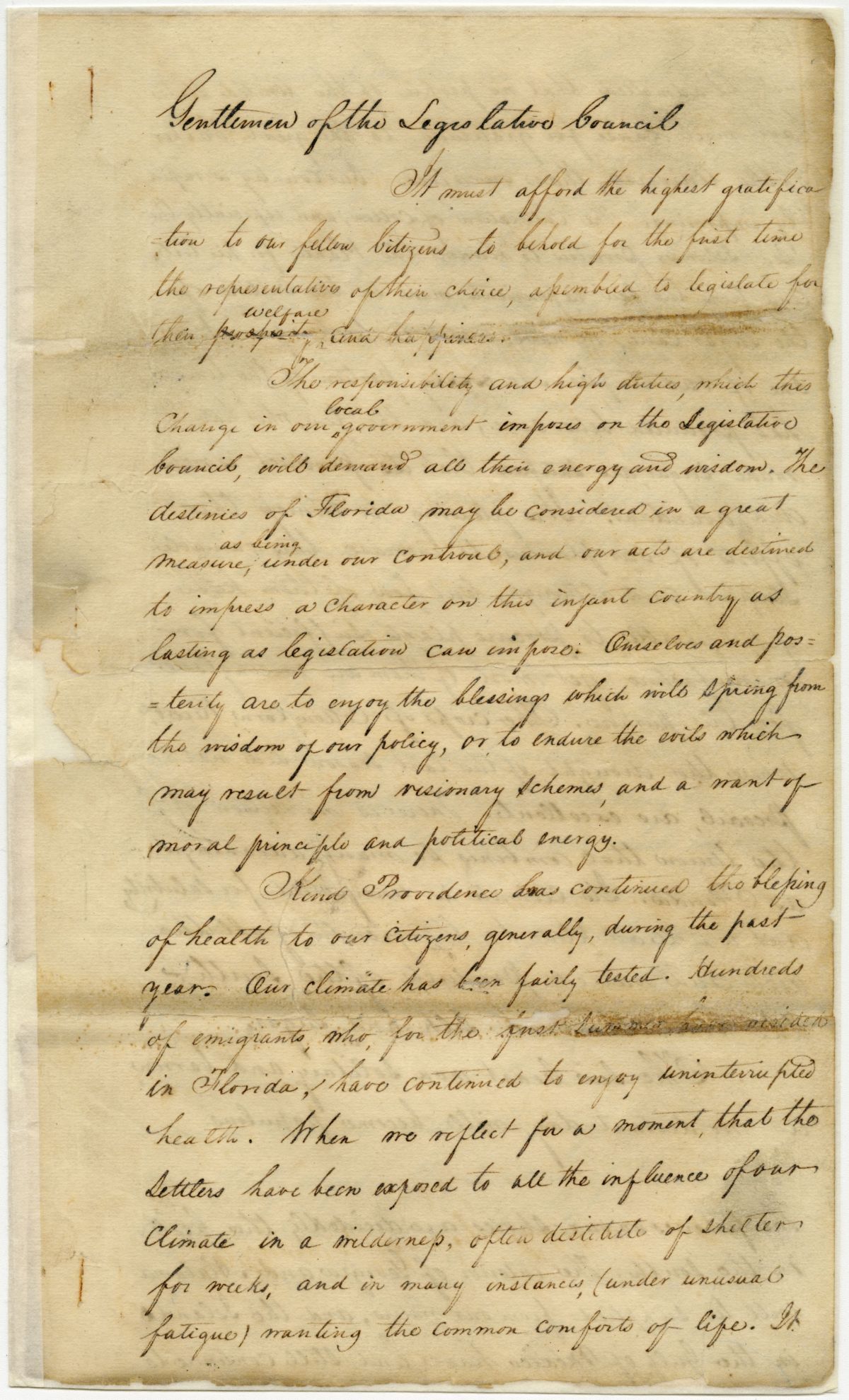 Territorial Governor William Pope Duval's Message to Legislative Council, 1826